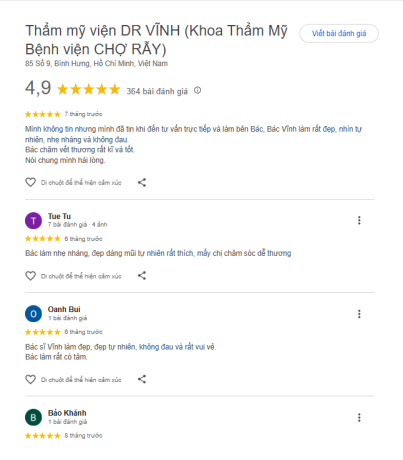 Đánh giá khách hàng sau nâng mũi an toàn tại Phòng khám Thẩm mỹ Tiến sĩ Bác sĩ Lê Hoàng Vĩnh